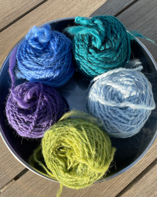 Hand spun merino wool/green blue faced Leicester