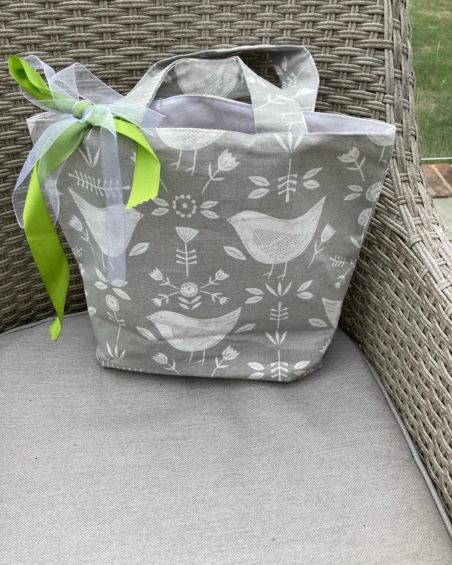 Bird themed linen tote bag