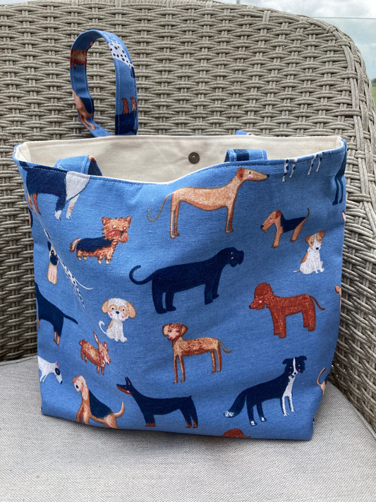 Dog themed linen tote bag